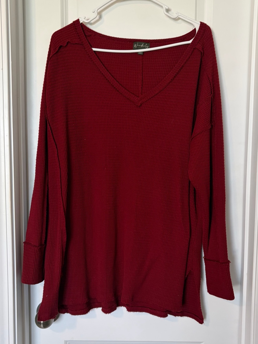 Wonderly Deep Red V-Neck Waffle Knit Pullover
Size XL